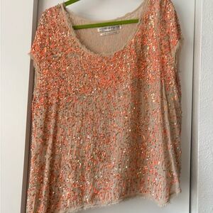 All Saints Sequin Blouse in Orange and Gold